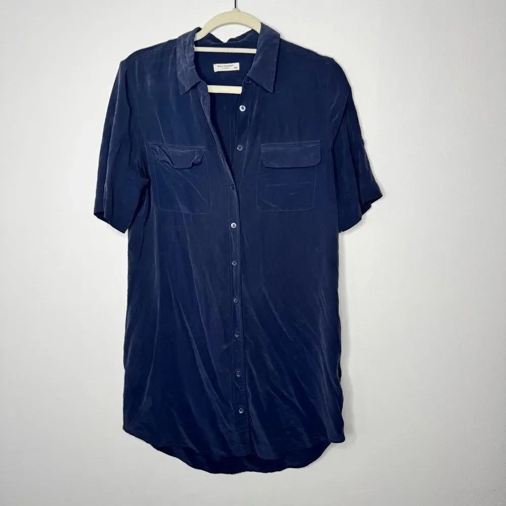 Equipment femme blue silk shirt dress size medium